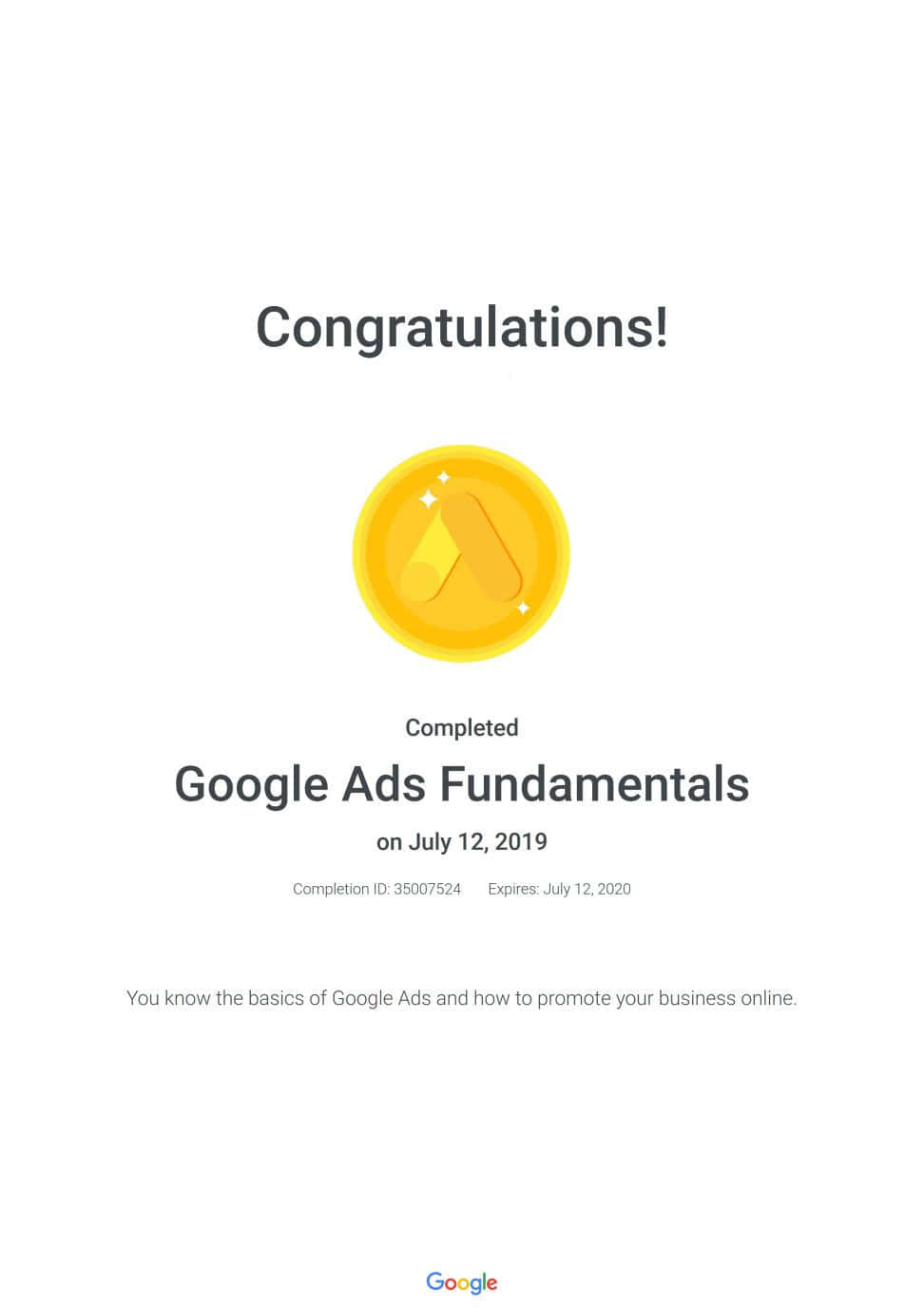 GOOGLE广告原厂证照